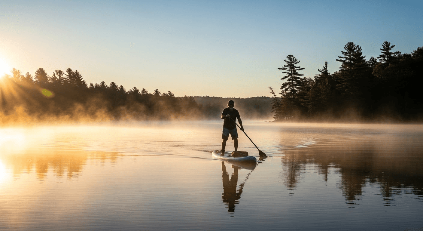 Person paddleboarding on Torch Lake